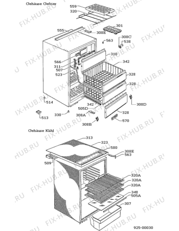 Взрыв-схема холодильника Electrolux KGE2800 - Схема узла Housing 001